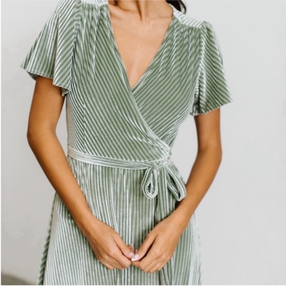 Medium Baltic Born Elegant Sage Velvet Corduroy  Wrap Dress